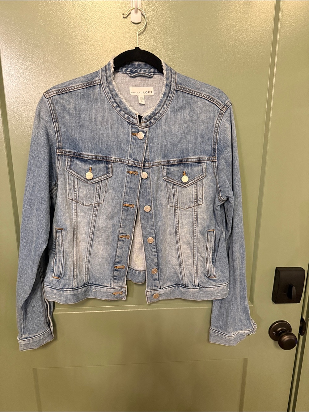 LOFT Light Blue Collarless Denim Jacket